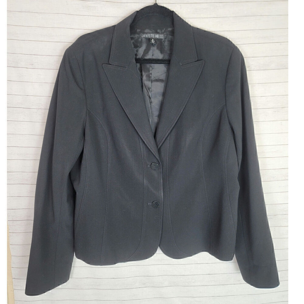 LAFAYETTE 148 NY 2 BUTTON SHINY BLACK WOOL BLAZER, SZ 16